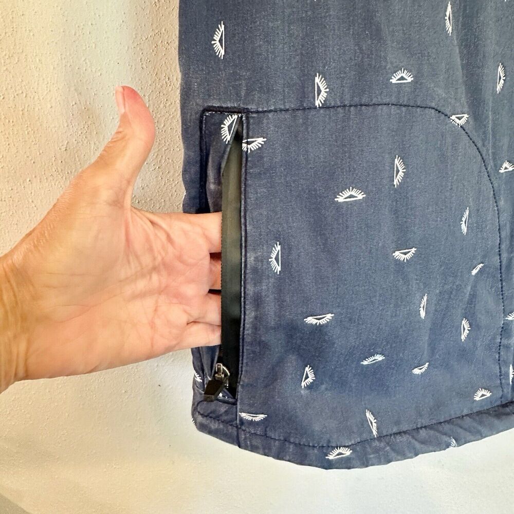 California Cowboy High Water Fleece Lined Short Sleeve Button Shirt Blue Print L - Picture 9 of 16